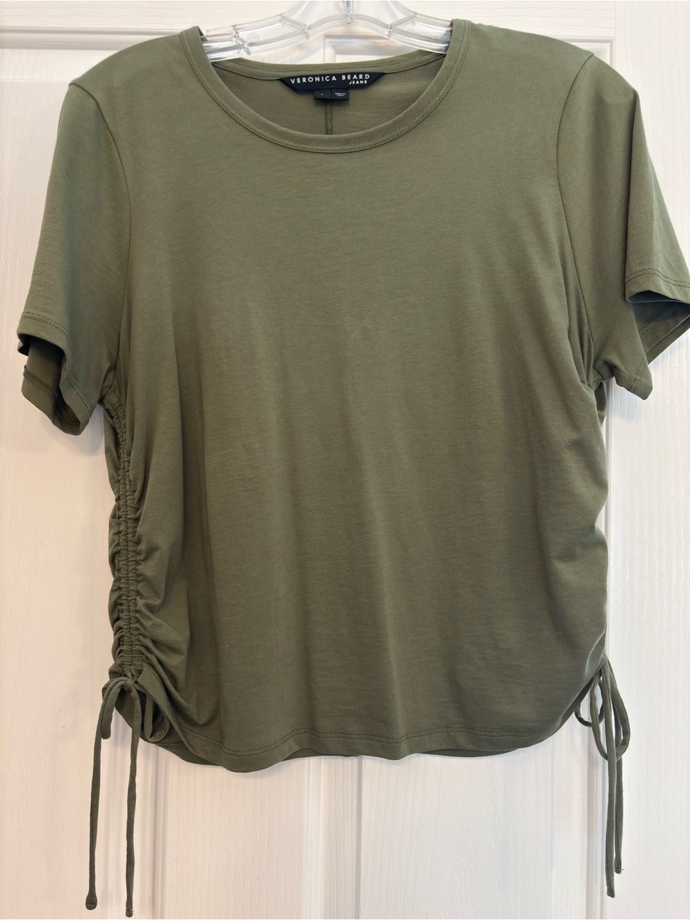 Veronica Beard Olive Side-Ruched Short Sleeve Tee